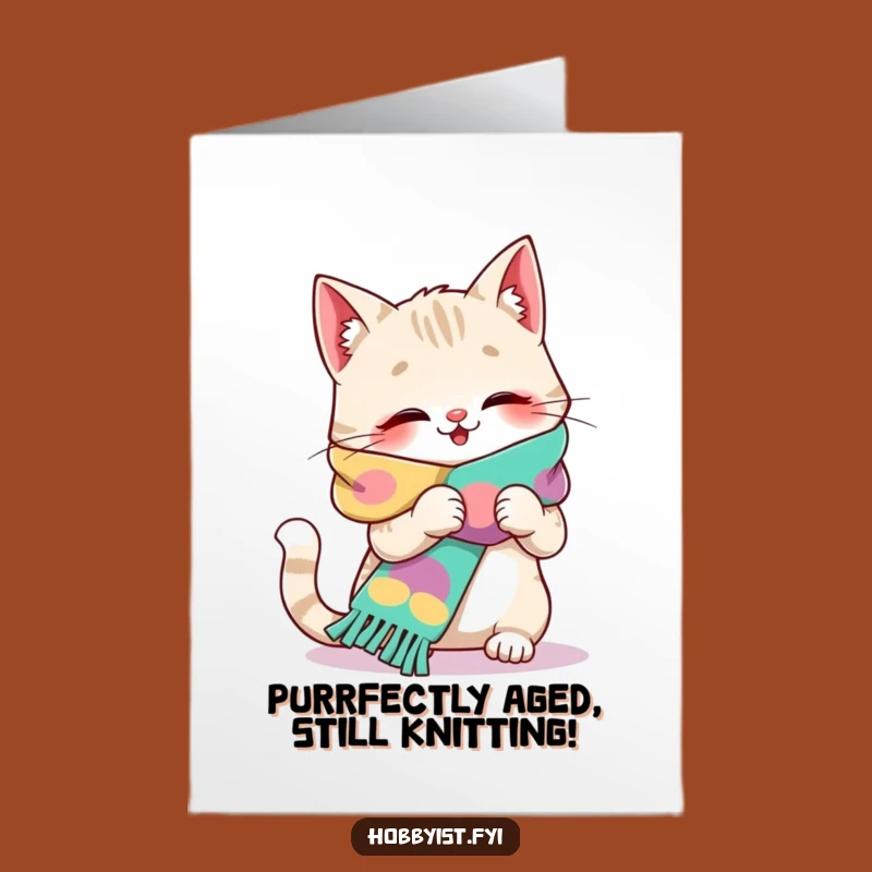 Free Printable Giggling Cat Knitting Birthday Card - Funny Downloadable Gift for Cat Lovers