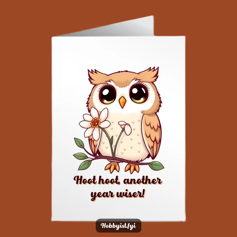 Free Printable Kawaii Owl Birthday Card: Curious Flower Exam, Funny Downloadable Gift