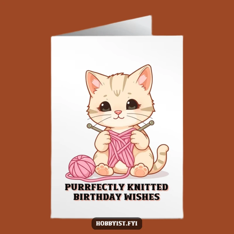 Funny Free Printable Cat Birthday Card - DIY Downloadable Knitting Humor for a Purrfect Day