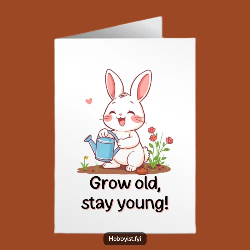Free Printable Happy Birthday Card: Funny Gardening Rabbit, Joyful DIY Downloadable Gift