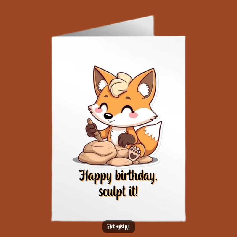 Free Printable Birthday Card: Fox Sculpts Birthday Fun - Downloadable Gift