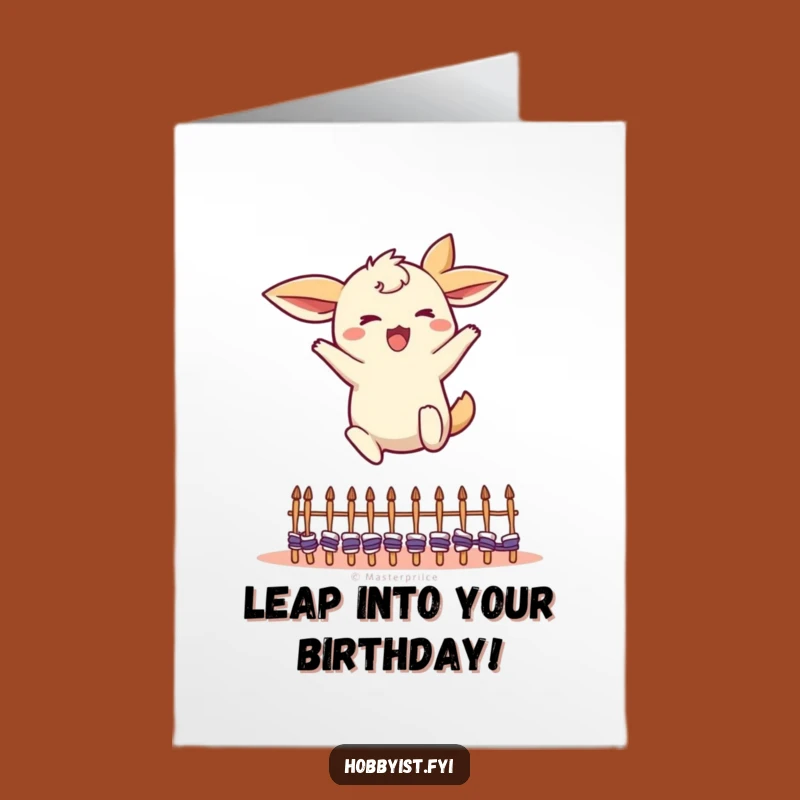 Free Printable Birthday Card: Energetic Creature Leaping Knitting Needles