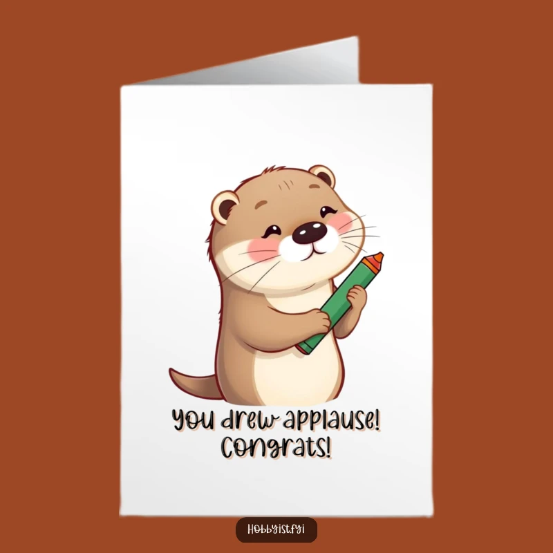 Congrats Free Printable Card: Otter Artist's Funny Portrait Downloadable Gift