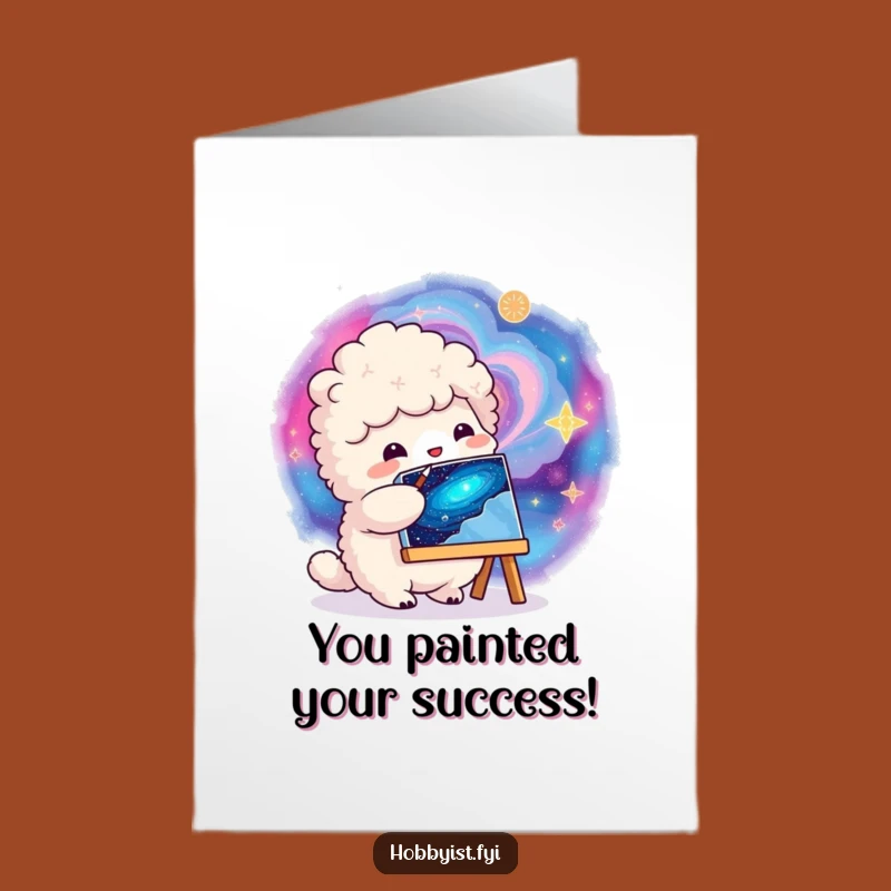 Free Printable Congrats Card: Creature Paints Success - Funny Downloadable Art