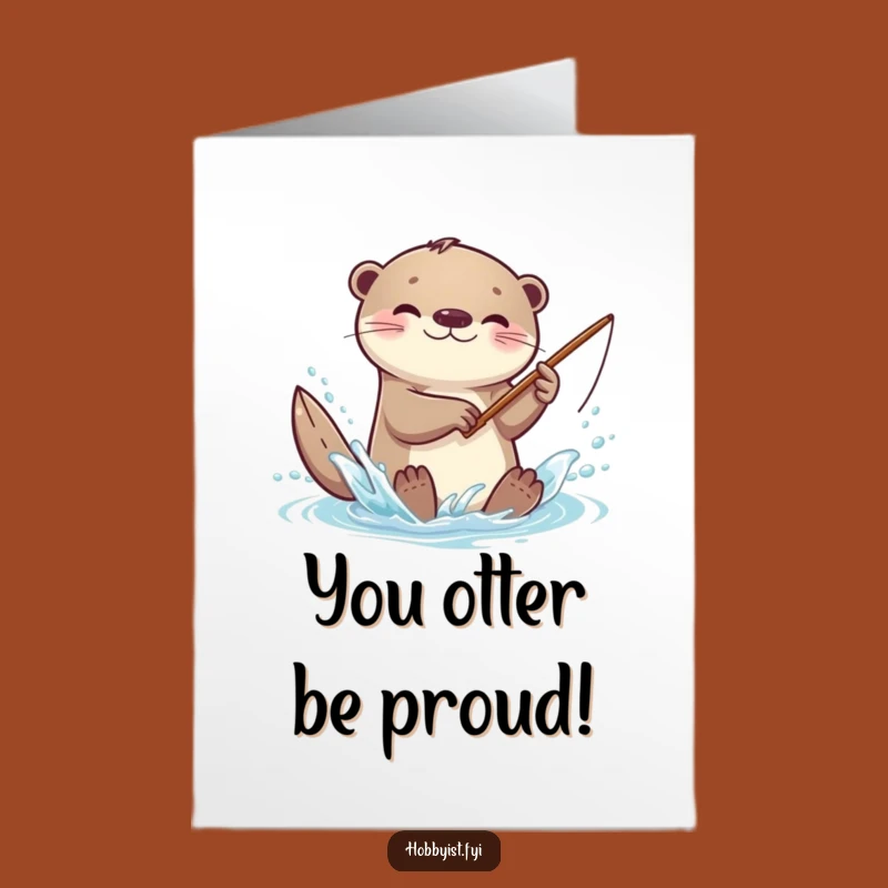 Free Printable Kawaii Otter Card: Funny Fishing Congrats Downloadable Gift