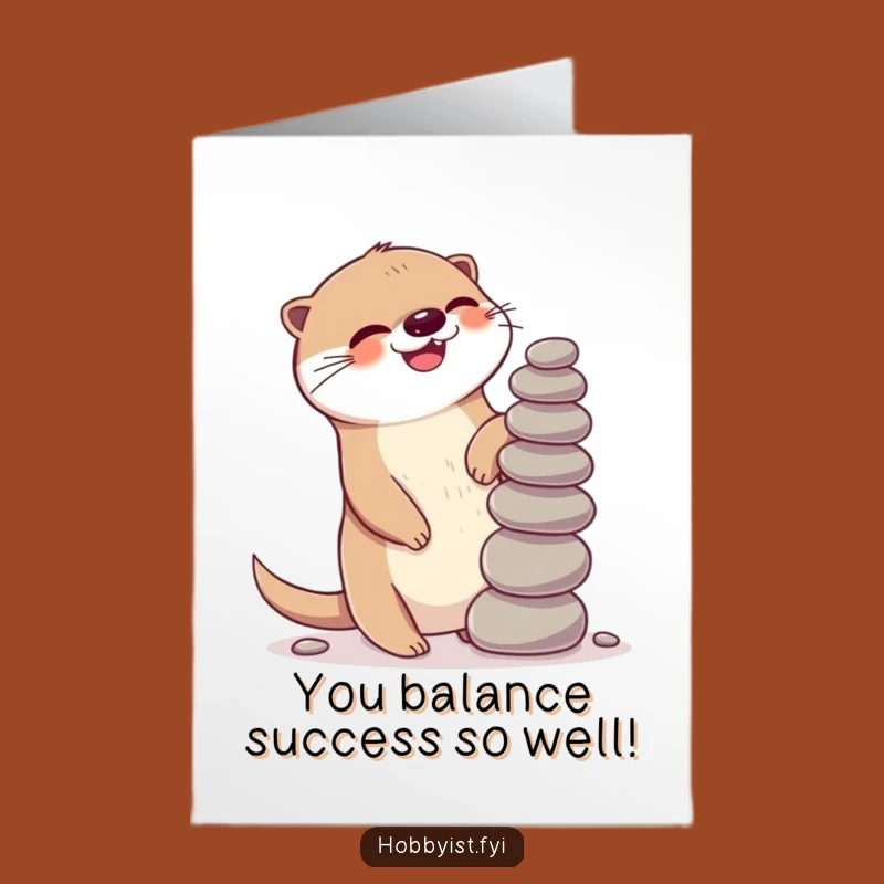 Free Printable Kawaii Otter Congrats Card: Pebble Stack, Funny Downloadable Gift
