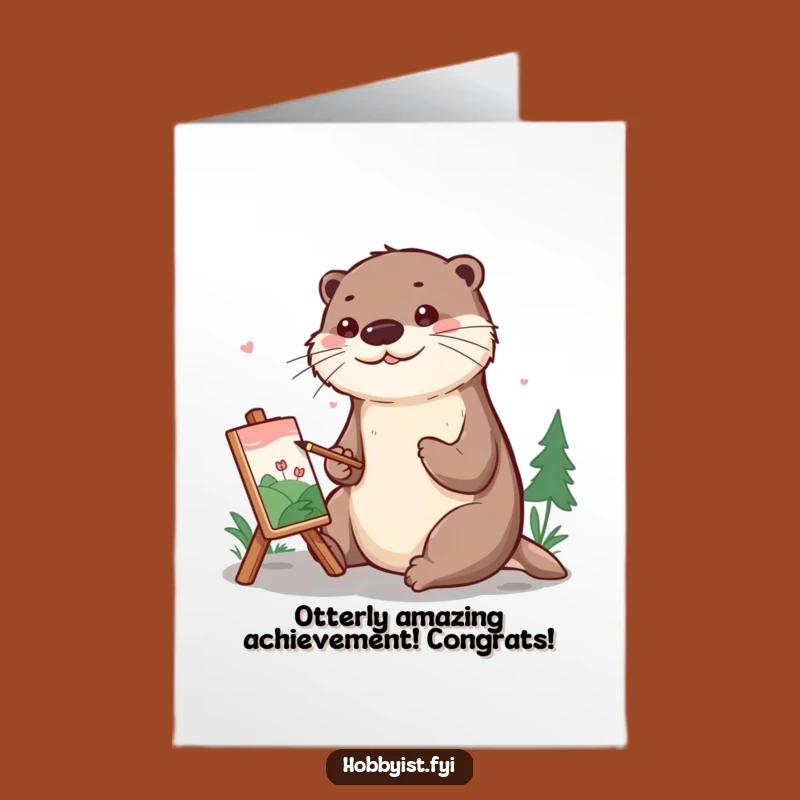 Congrats Free Printable Card: Adorable Otter Artist Celebrates Success Downloadable