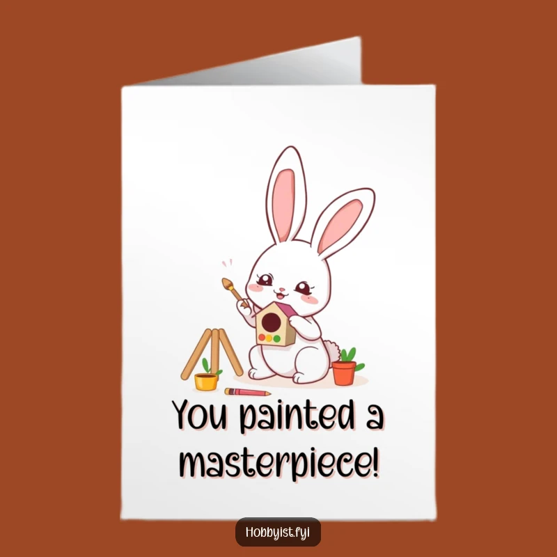 Free Printable Congrats Card: Kawaii Bunny's Artistic Achievement, Funny Downloadable