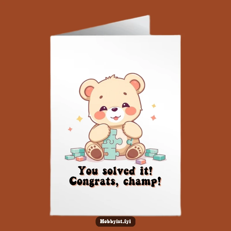 Free Printable Congrats Card: Glee Bear Cub Puzzle Success Funny Downloadable Gift
