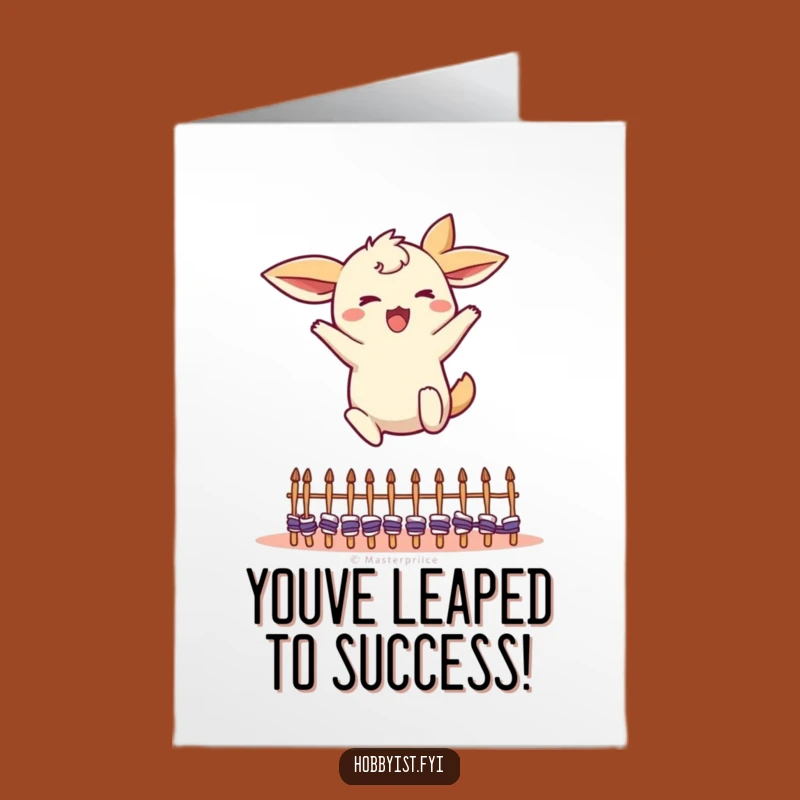 Free Printable Congrats Card: Creature Leaping Over Knitting Needles