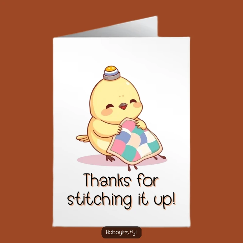 Free Printable Thank You Card: Sewing Bird Tiny Quilt Humorous Downloadable Gift