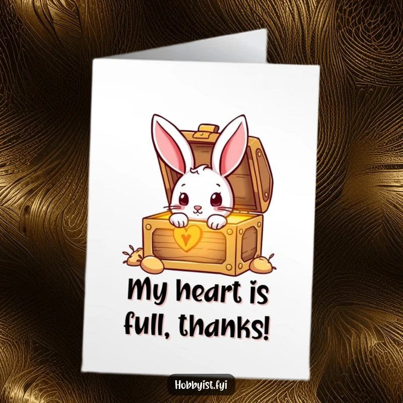 Funny Free Printable Thank You Card: A curious rabbit discovering a glowing treasure chest, perfect for a surprise thank you.