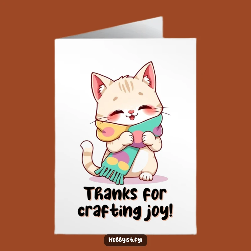Free Printable Giggling Cat Knitting Thank You Card - Funny Downloadable Gift of Gratitude