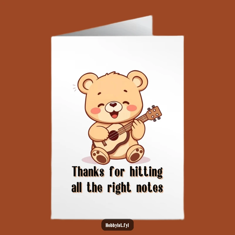 Free Printable Thank You Bear Cub Ukulele Card - Funny Downloadable Gift
