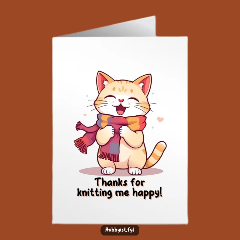 Free Printable Thank You Card: Knitting Cat, Colorful Scarf, Humorous Downloadable Appreciation Gift