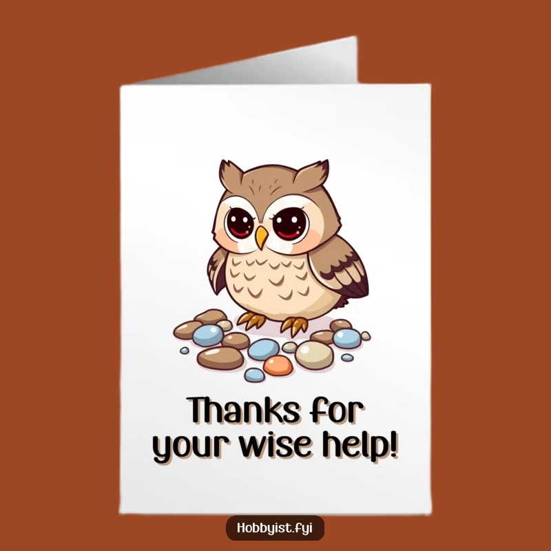 Free Printable Curious Owl Pebble Thank You Card - Charming Downloadable Gift of Gratitude
