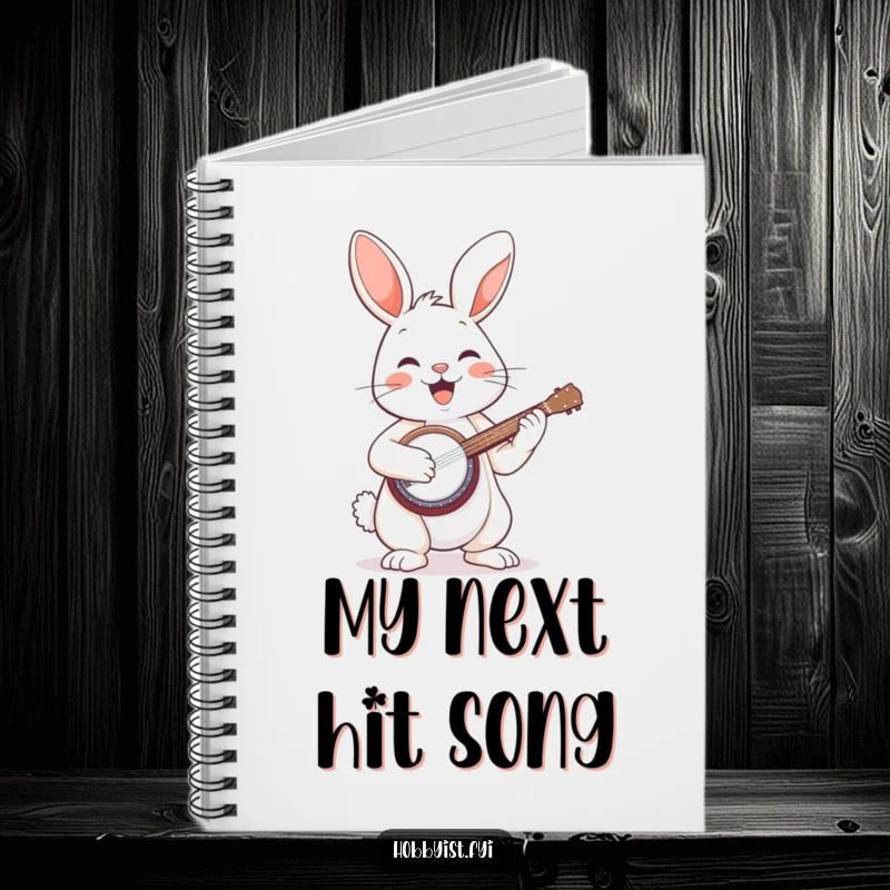 Funny notebook with a cheerful bunny playing a banjo, perfect for jotting down notes, lyrics, or doodles.