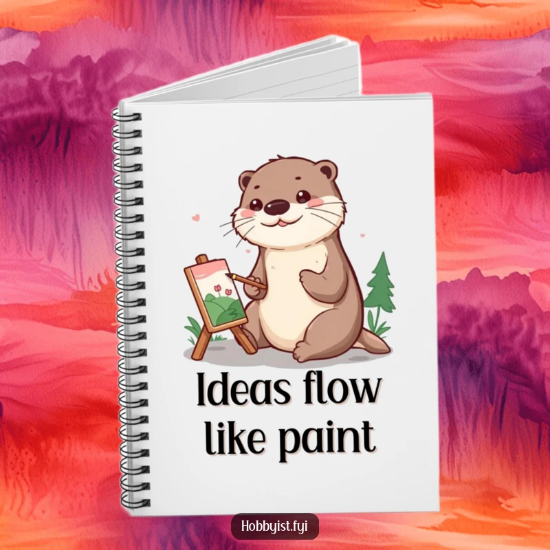 Funny Notebook with a cheerful otter painting a tiny landscape, designed for capturing creative thoughts and artistic inspiration.
