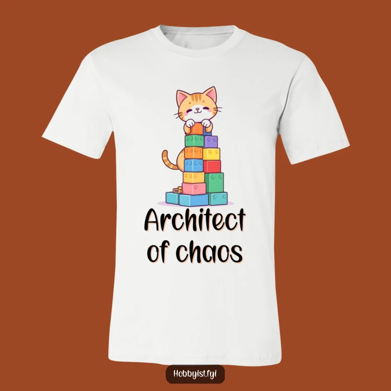Funny Cat Blocks Tower T-Shirt: Wear Your Playful Ambition