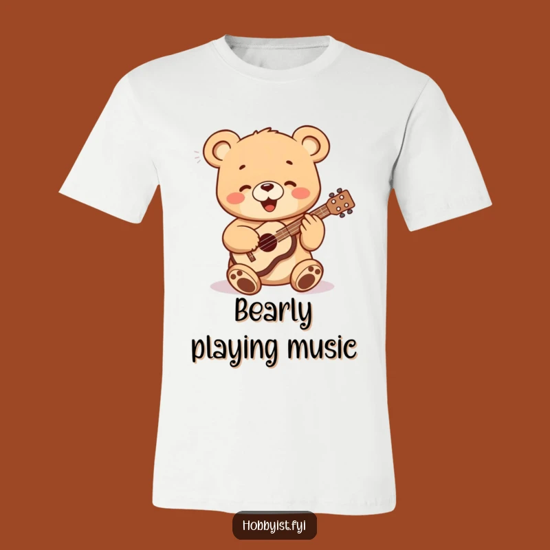 Funny Bear Cub Ukulele Tee - Playful Graphic T-Shirt for Music Enthusiasts