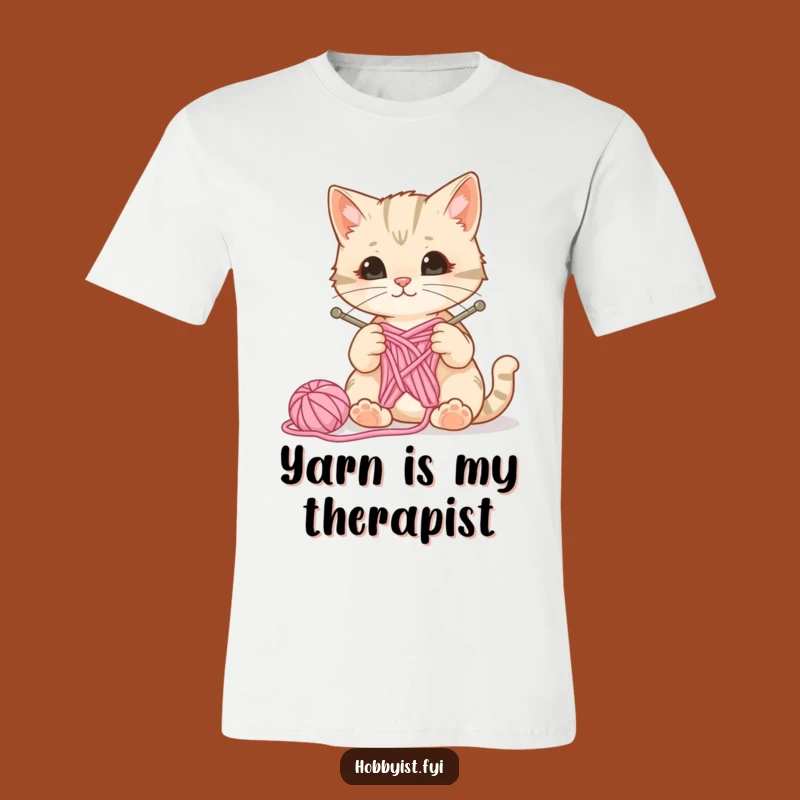 Funny Cat Knitting T-Shirt - Curious Kitty With Yarn, Cozy Crafter Apparel, Humorous Gift