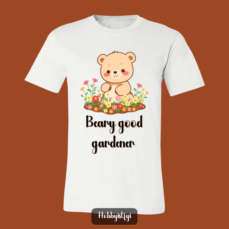 Funny Kawaii Bear T-Shirt: Happy Gardener, Blooming Bloom Design