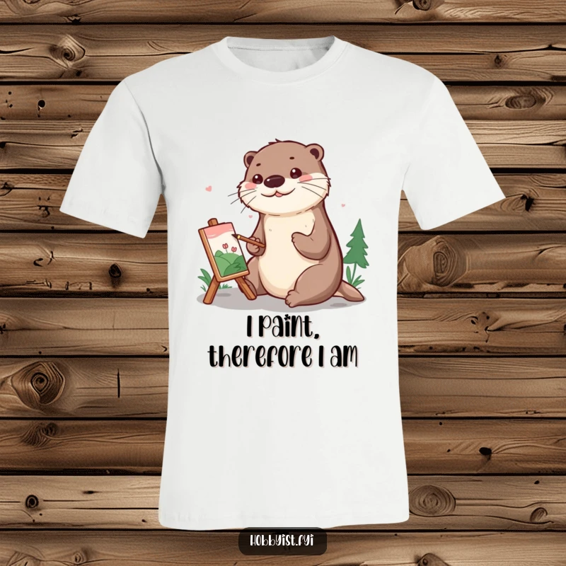 Funny T-Shirt showcasing a cheerful otter intently painting a miniature landscape, inspiring creativity and smiles.