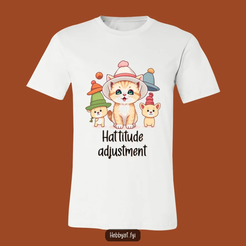 Funny Kitten Hat T-Shirt: Curious Cat Tee for Playful Fashionistas