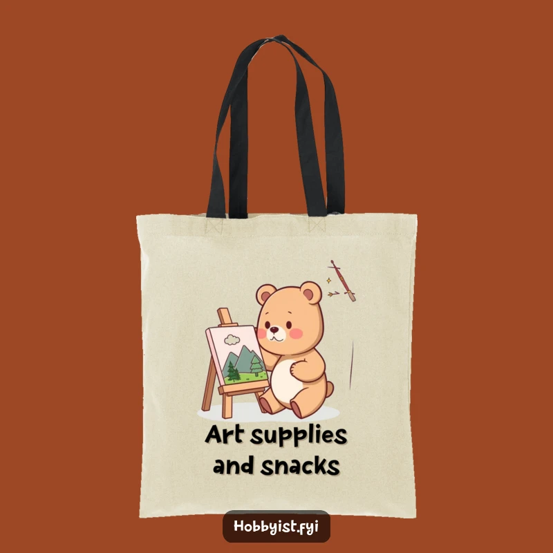 Funny Bear Artist Tote Bag: Cute Painter Bear Hauling Art Supplies, Perfect Gift