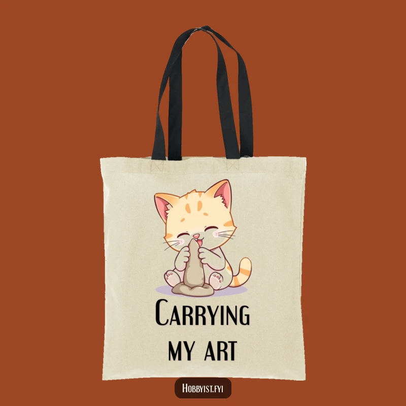 Funny Cat Sculpting Tote Bag: Chic Art Kitty Carry-All, Great Funny Gift