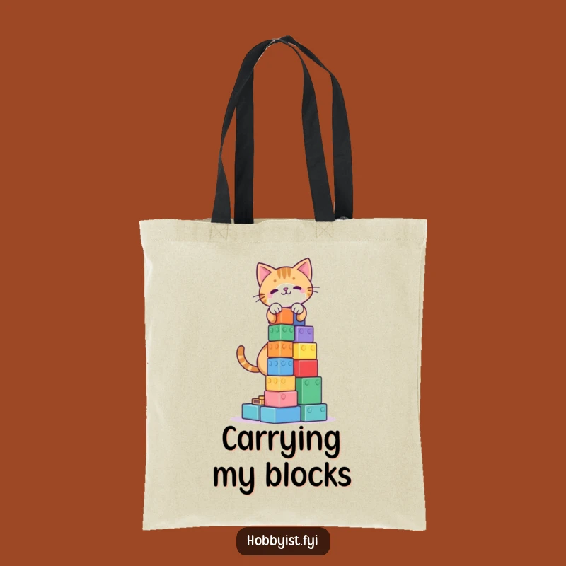 Funny Cat Blocks Tower Tote Bag: Carry Your Creations in Style