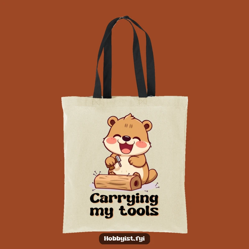 Funny Kawaii Beaver Tote Bag: Excited Builder, Crafty Companion Gift