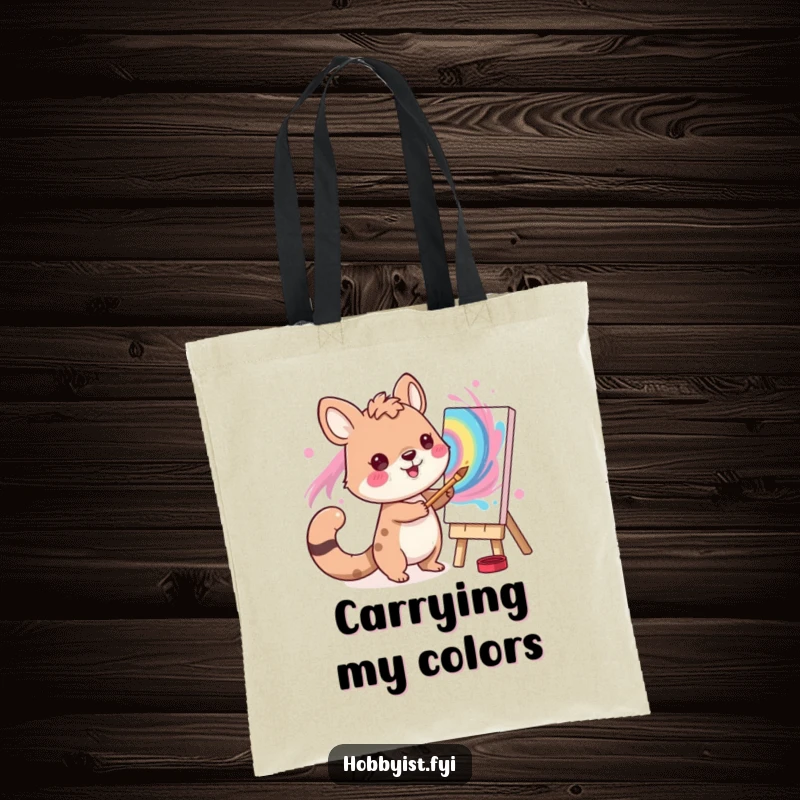 Funny Artist Animal Tote Bag: A cheerful animal artist painting a vibrant picture, designed for a functional and humorous carry.