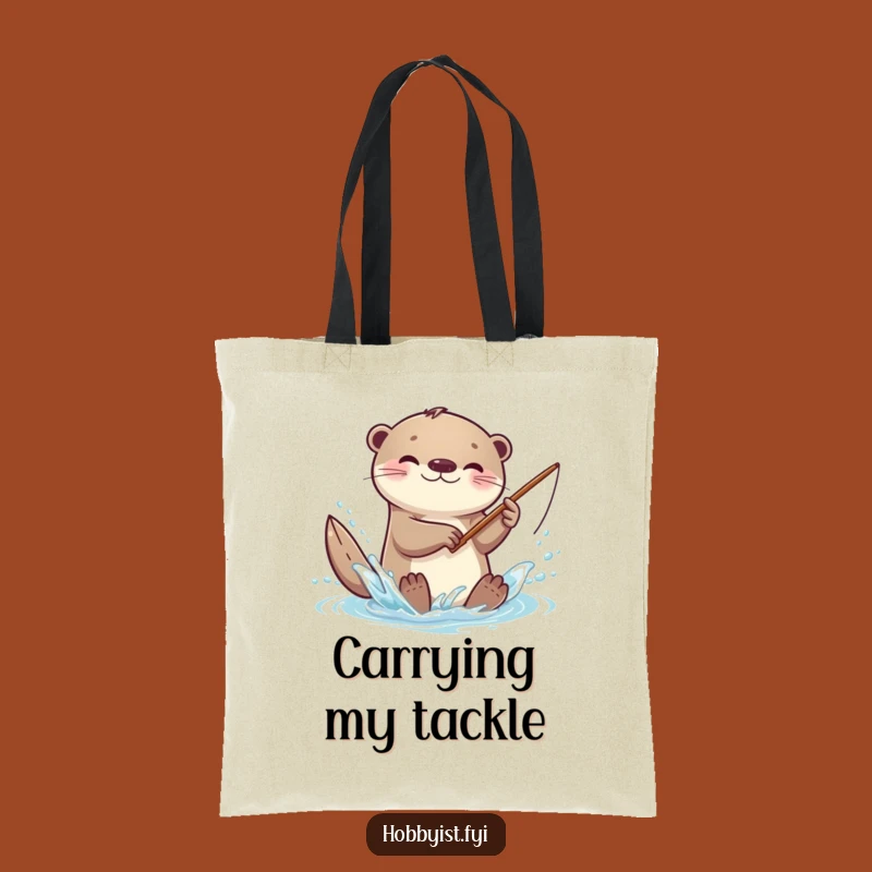 Funny Kawaii Otter Tote Bag: Playful Splash, Tiny Rod, Eco-Friendly Fun