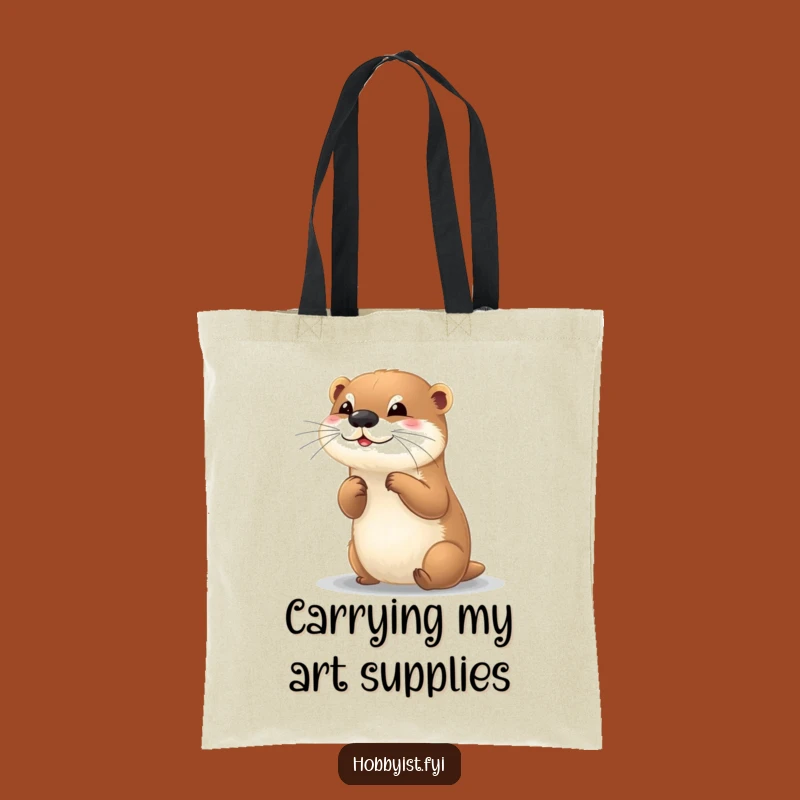 Funny Otter Painter Tote Bag: Carry Your Art Supplies and Smiles