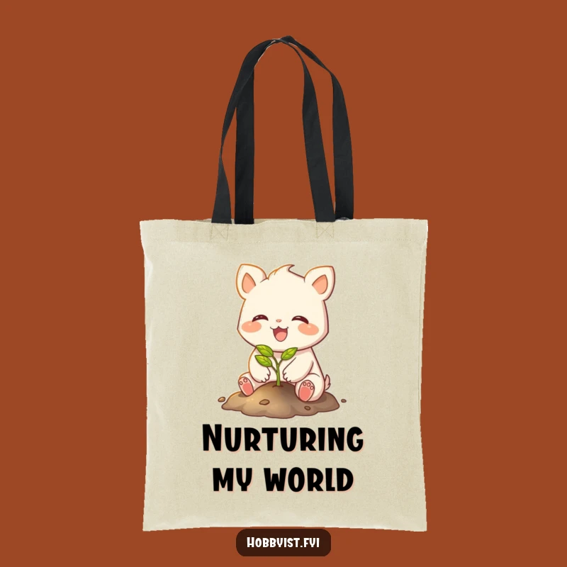 Funny Nature Tote Bag: Joyful Creature Planting Glowing Sapling, Eco-Friendly Gift