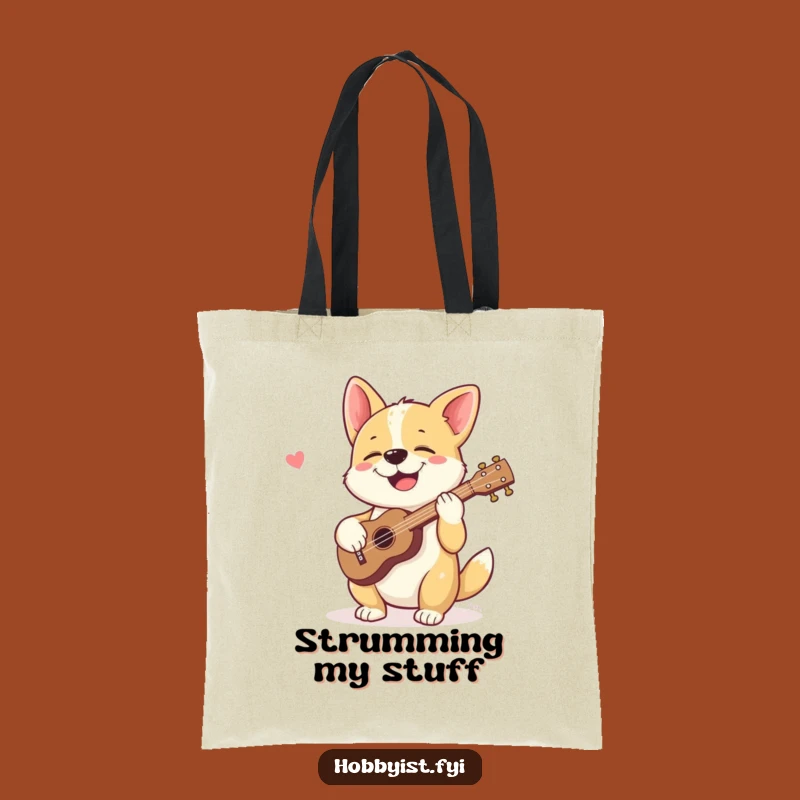 Funny Dog Ukulele Tote Bag: Charming Pup Carry-All for Daily Tunes